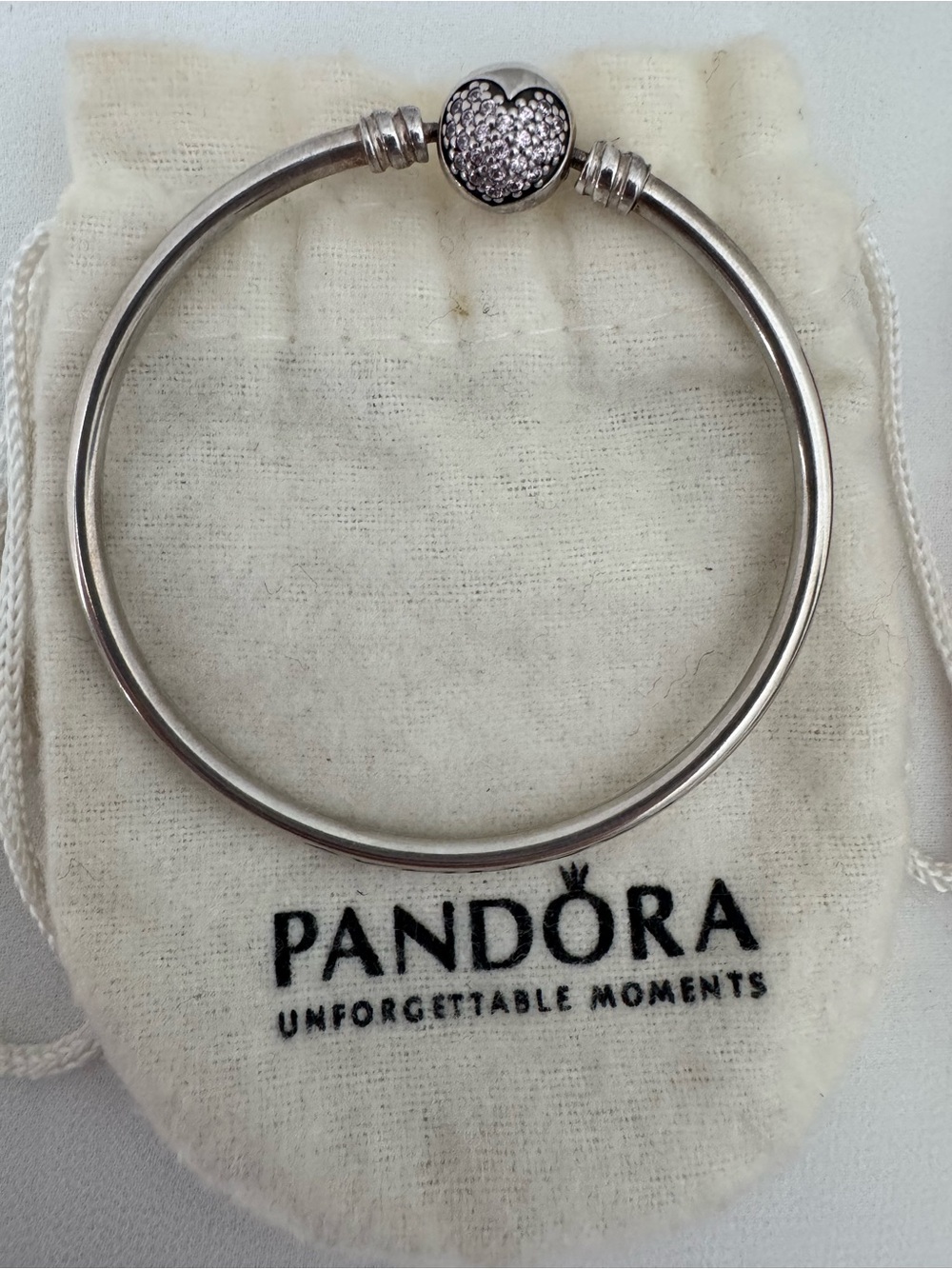 Classic Pandora Pink Pavé Heart Clasp Charm Bangle Bracelet